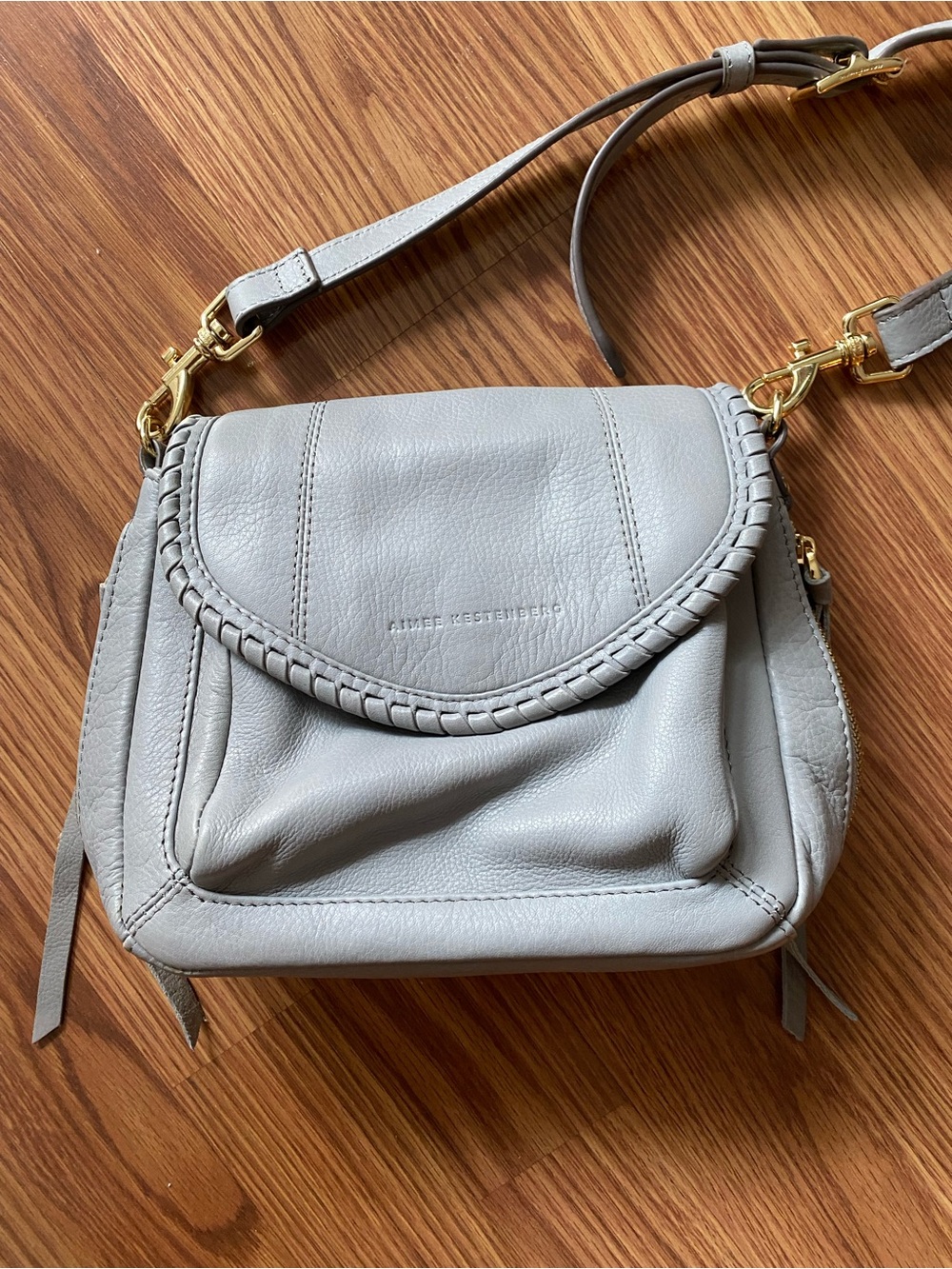 Aimee Kestenberg Light Gray Braided Flap Leather Crossbody